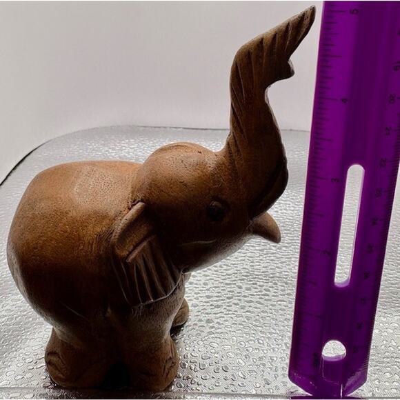 Wooden Elephant "Lucky Trunk Up Style" - Hand Carved 4" x 5" - Picture 9 of 10
